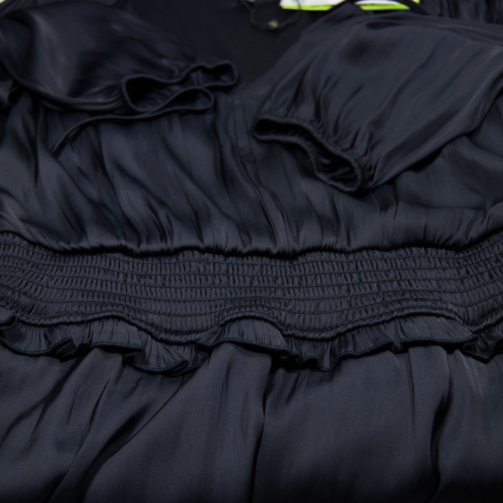 Sam Edelman Black Tiered Mini Dress Smocked Waist V Neck Women's Medium M - Picture 5 of 9